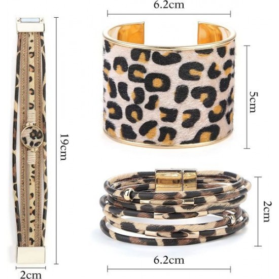 3 Pcs Leopard Leather Cuff Bracelets For Women Feather Boho Multilayer Wrap Tube Bangle Leopard Bracelet 3 Pcs Leopard Leather Cuff Bracelets For Women Feather Boho Multilayer Wrap Tube Bangle Leopard Bracelet